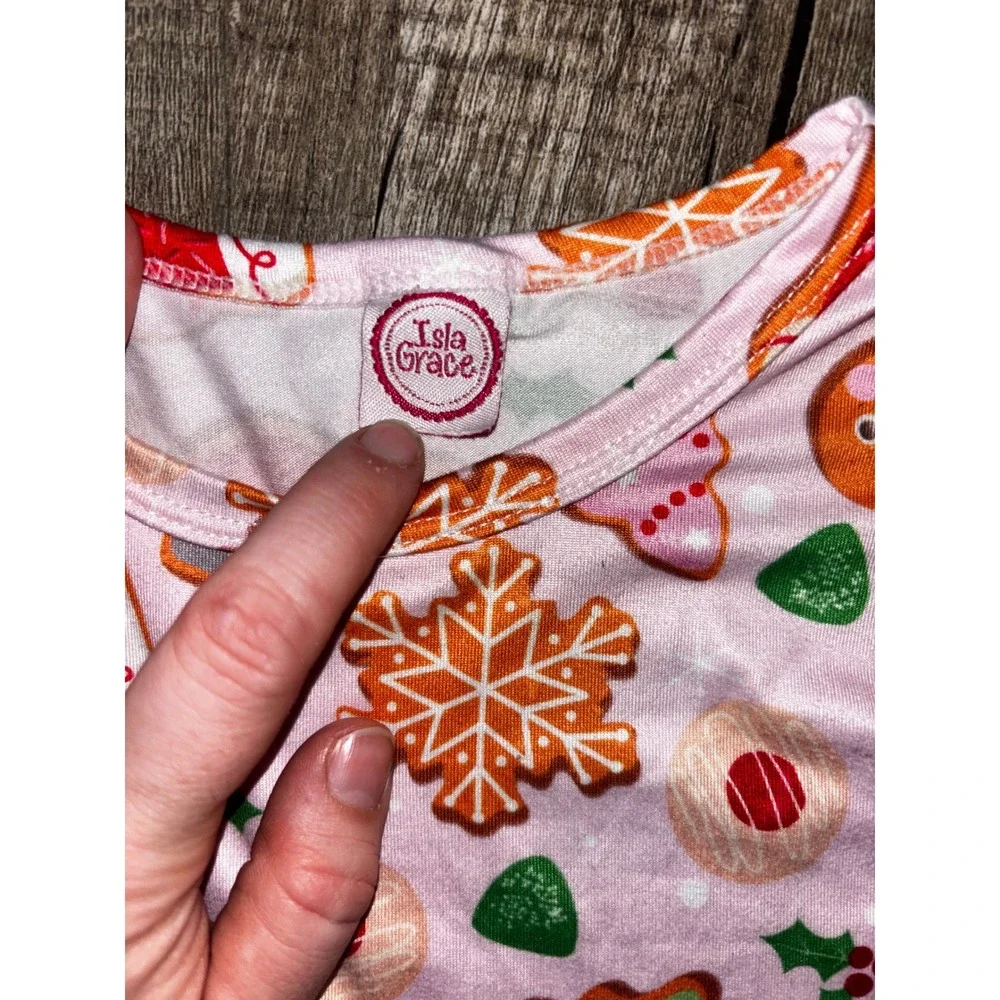 Isla Grace Kids Pink Gingerbread‎ Christmas Holiday Long Sleeve Dress 3-4T